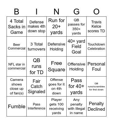 Super Bowl LIX Bingo (Free Square) Bingo Card