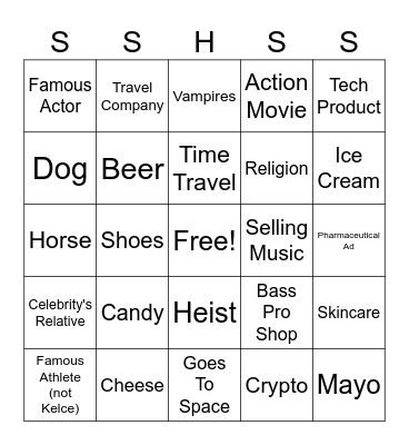 Superbowl Commercials Bingo Card