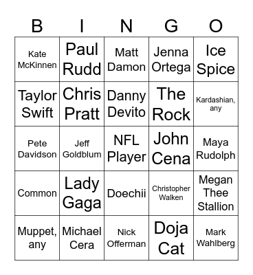 Superb Owl 2025 Celebs Bingo Card