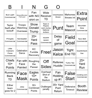 Superbowl 59 Bingo Card