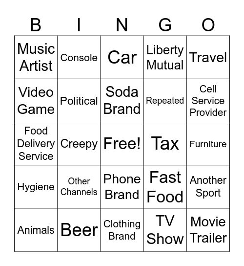 Super bowl LIX Bingo!! Bingo Card