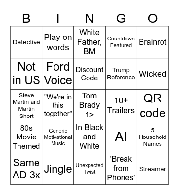 Super Bowl LIX Bingo Card