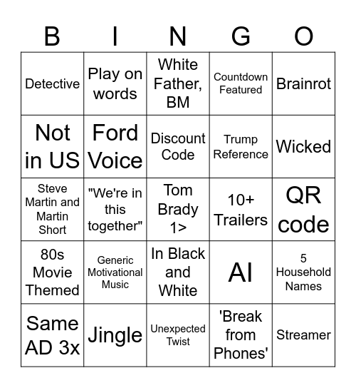 Super Bowl LIX Bingo Card