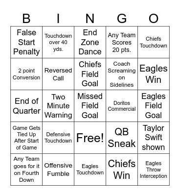 Superbowl Bingo Card