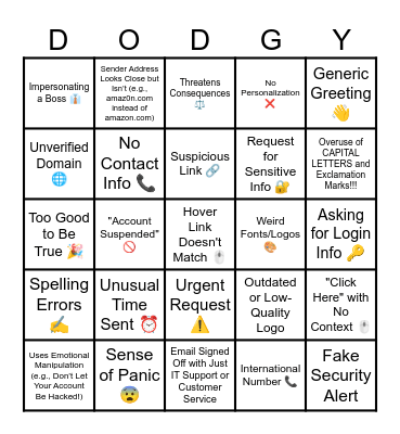 Dodgy or Not Bingo Card