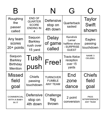 SUPER BOWL 2025 Bingo Card