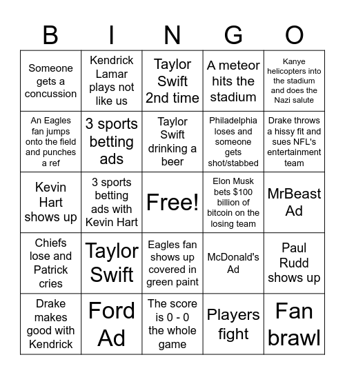 Superb Owl 2025 Bingo Card