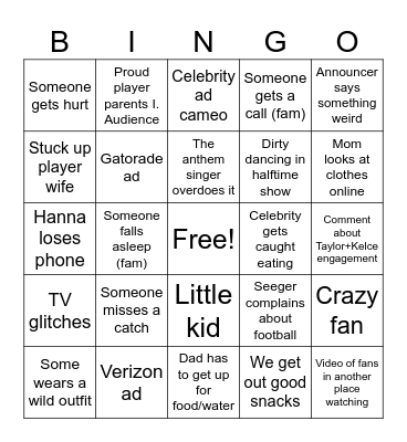 Super Bowl Bingo 2025 Bingo Card