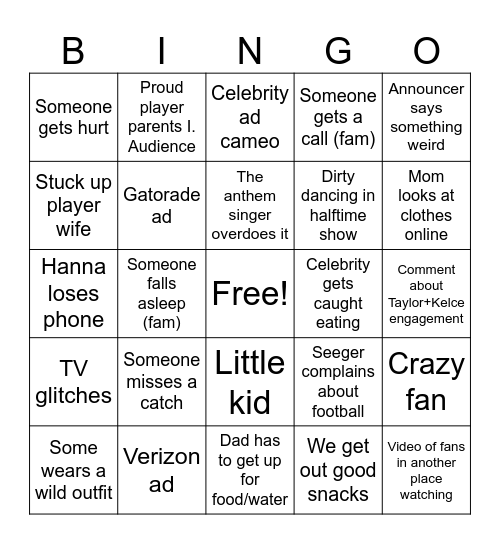 Super Bowl Bingo 2025 Bingo Card