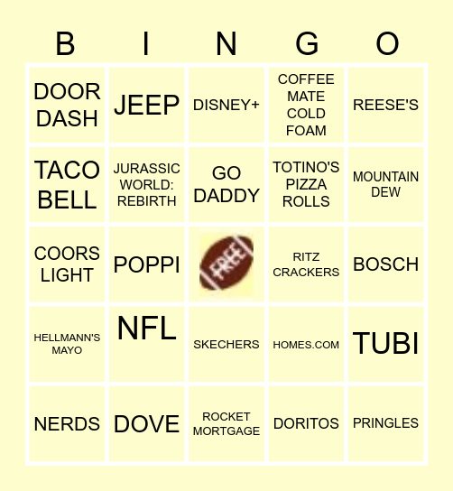 SUPER BOWL LIX COMMERCIAL BINGO Card