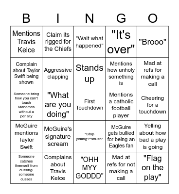 Super Bowl Bingo Card