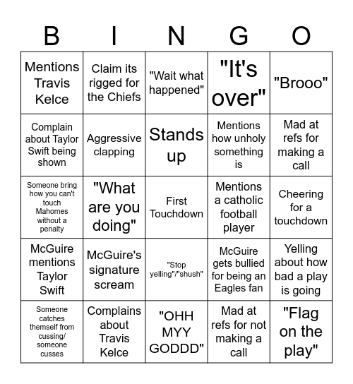 Super Bowl Bingo Card