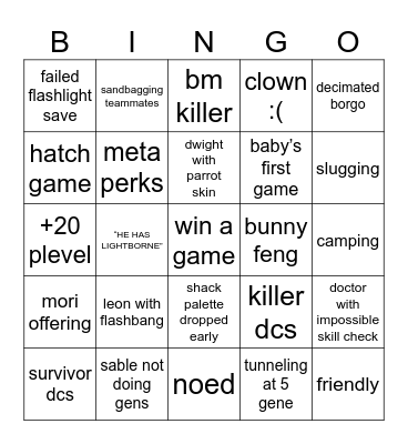 dbd bingo Card