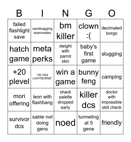 dbd bingo Card