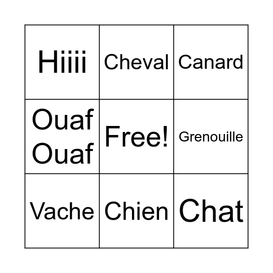 Les Animaux Bingo! Bingo Card
