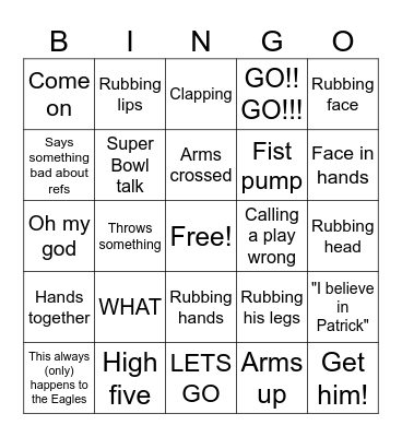 Husband watching football Bingo Card