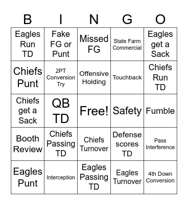 SUPER BOWL LIX Bingo Card