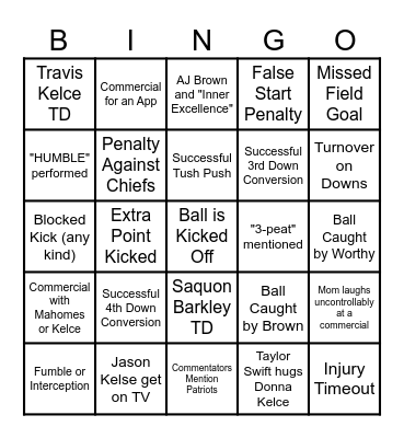 Super Bowl LIX Bingo Card