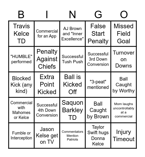 Super Bowl LIX Bingo Card