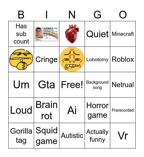 YouTube Live Bingo Card
