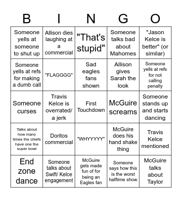 Super Bowl Bingo Card