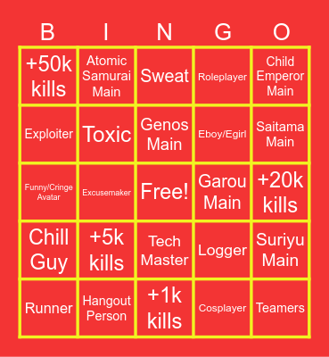 TSB Bingo Card