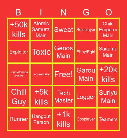 TSB Bingo Card