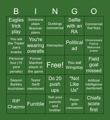 Super Bowl Bingo Card
