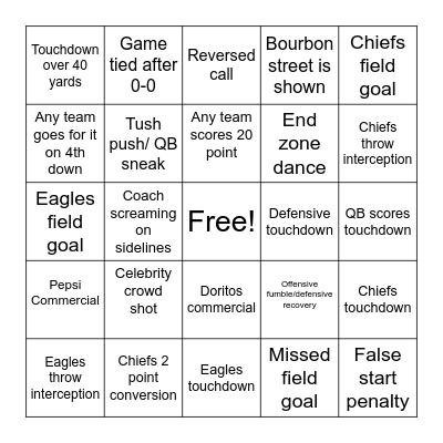 Super Bowl 2025 Bingo Card