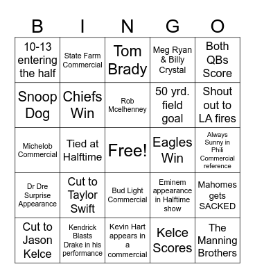Super Bowl LIX Bingo Card