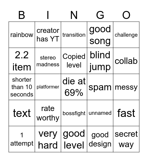 recent bingo Card