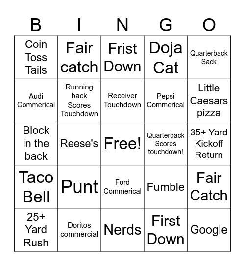 BIG GAME BINGO Card