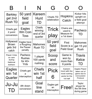 Super Bowl LIX Bingo Card