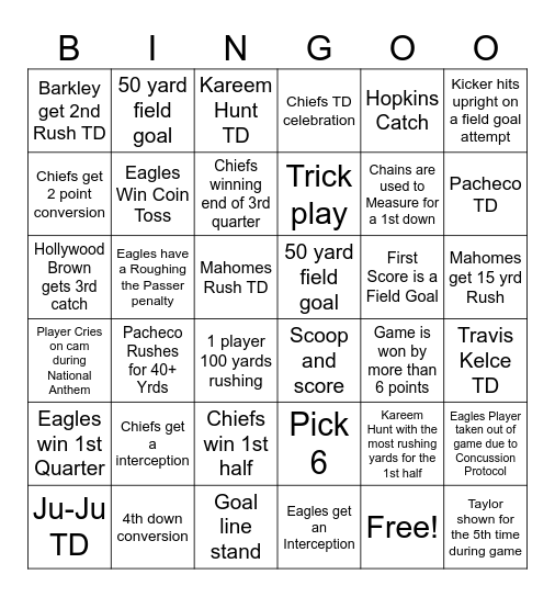 Super Bowl LIX Bingo Card