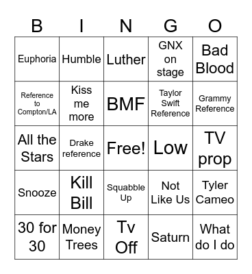 Super Bowl Bingo Card