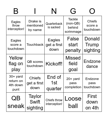 Super Bowl First Half Bingo! Bingo Card