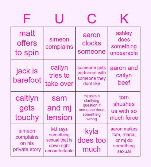 Rehearsal Bingo Card