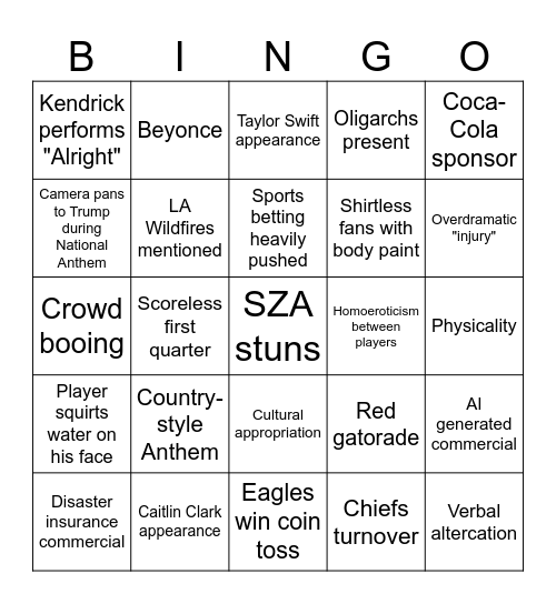 SUPER BOWL LIX Bingo Card