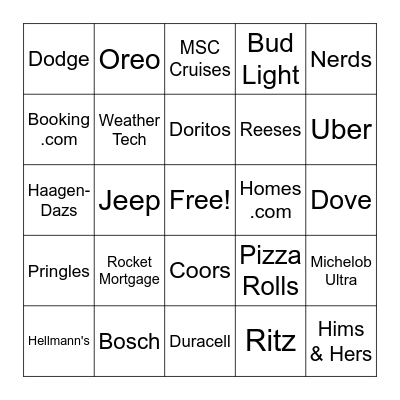 Super Bowl Bingo Card