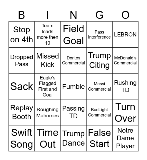 Bentley Bingo Card
