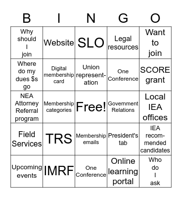 IEA Connect Bingo Card