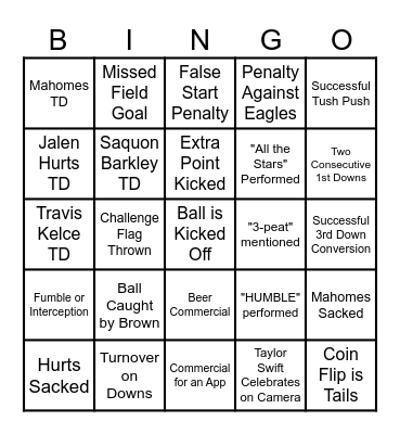 Super Bowl LIX Bingo Card
