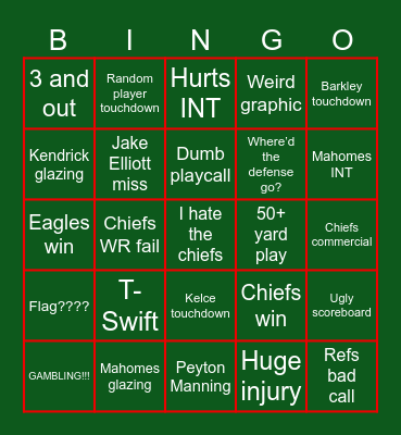 Super Bowl LIX Bingo Card