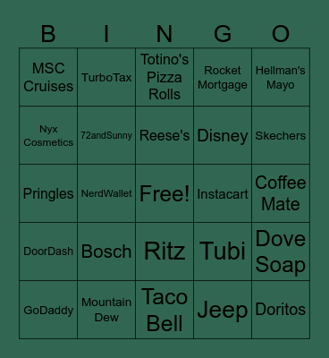 Super Bowl 2025 Commercials Bingo Card