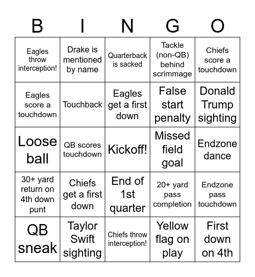 Super Bowl First Half Bingo! Bingo Card