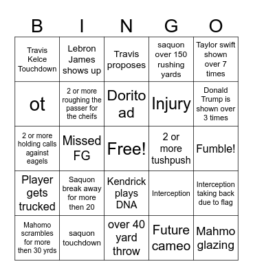 Superbowl Bingo Card