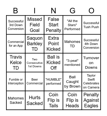 Super Bowl LIX Bingo Card