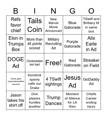 Super Bowl 2025 🏈 Bingo Card