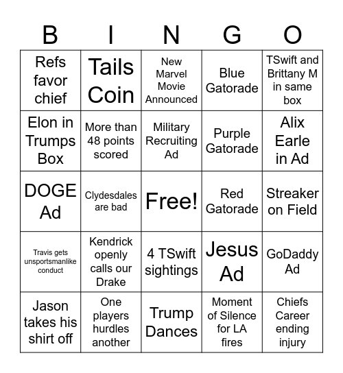 Super Bowl 2025 🏈 Bingo Card