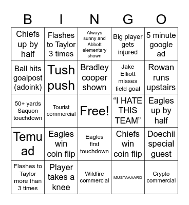 Superbowl Bingo Card
